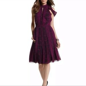 NWT WHBM Dress Tie Neck Amethyst Purple Snake Animal Print Wedding Cocktail 00